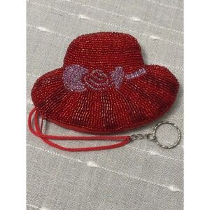 Red Hat Society Beaded Change Purse Cute Fun Key Chain